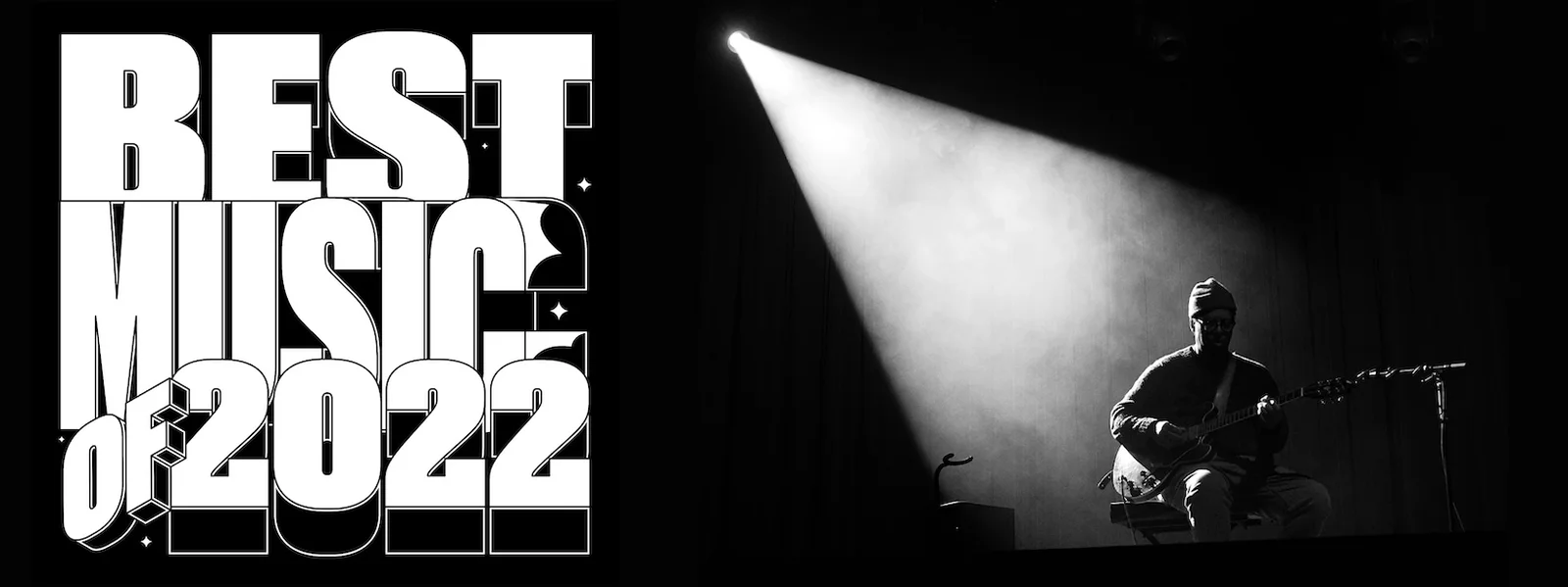 NPR's Best Music of 2022 poster with Jeff Parker shown sitting on a dark stage in the cone of a spotlight